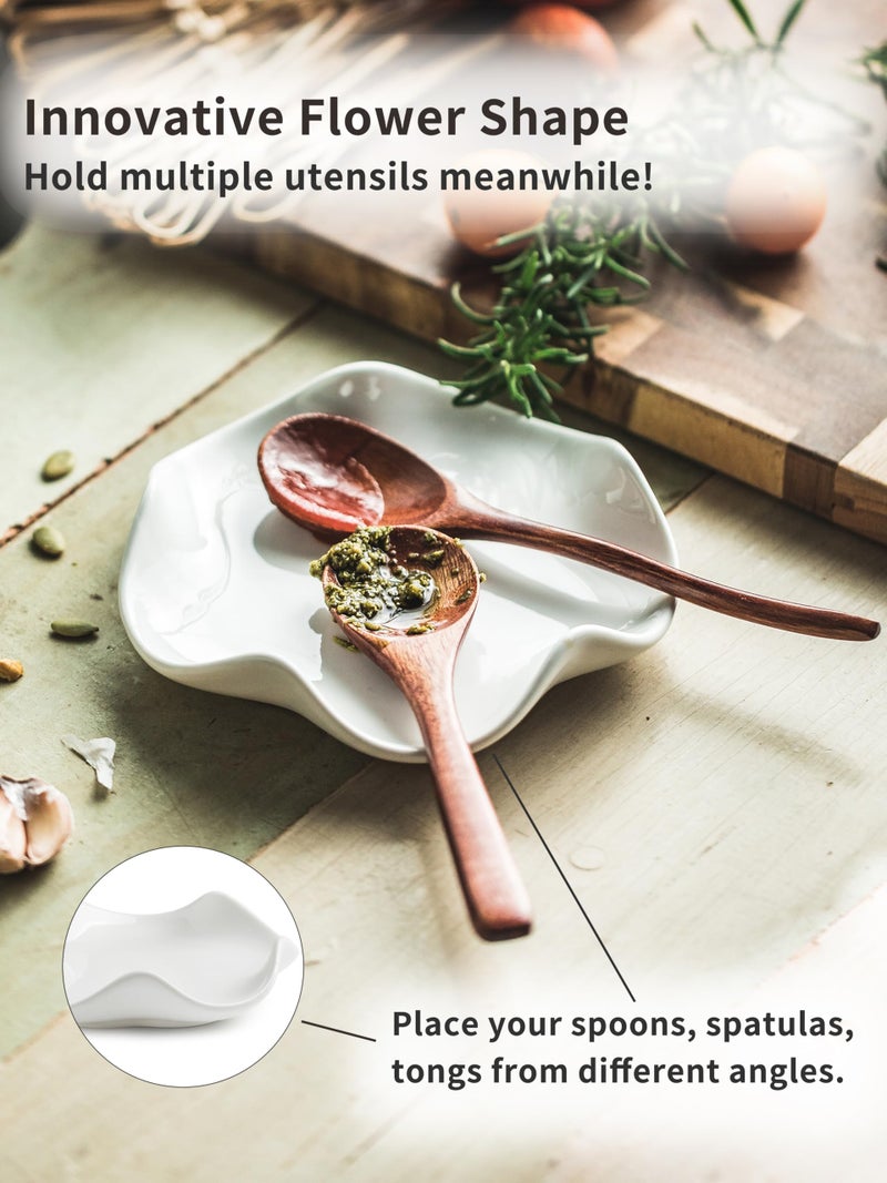Cormomu Spoon Rest for Stove Top  5.2 "" Ceramic Spoon Holder for Kitchen Countertop  Coffee Spoon Rest  Large Cooking Spatula Holder for Spoons  Ladles or Tongs  Housewarming  Christmas Gifts  White - Image 3